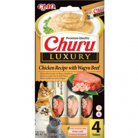 Кремообразно лакомство за котки Churu Luxury Chicken Recipe with Wagyu Beef с пилешко и японско говеждо