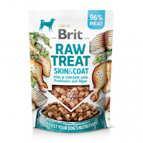 Кучешко лакомство за здрава кожа и красива козина Brit Raw Treat Skin & Coat. Freeze-dried Fish & Chicken  от Сурово лиофилизирано – 96% ПРЯСНО МЕСО от риба и пиле