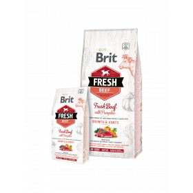 Холистична суха храна Brit Fresh Beef with Pumpkin Puppy Large Bones & Joints  за подрастващи кученца от големите породи, с прясно телешко месо и тиква 