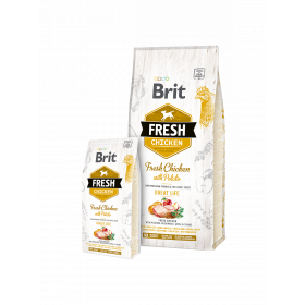 Холистична суха храна Brit Fresh Chicken with Potato Adult Great Life за пораснали кучета от всички породи, с прясно пилешко месо и картофи 