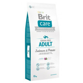 Супер премиум суха храна за кучета от малки и средни породи Brit Care Dog Grain-free Adult, Skin and Coat БЕЗ ЗЪРНО, със сьомга, за красива козина и здрава кожа, с добавен пробиотик