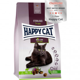 Суха храна за котки Happy Cat Sterilised Adult Pasture-raised Lamb - с агнешко, отглеждано на пасища с нежен розмарин и деликатен млечен трън