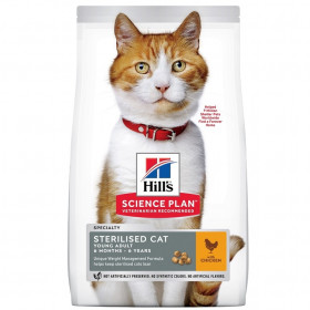 Суха храна за кастрирани котки от 6 месеца до 6 години Hill's Science Plan Sterilised Cat Chicken с пилешко  опаковка 10 кг + подарък  двулицева чанта
