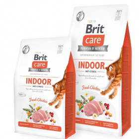 Пълноценна суха храна за котки живеещи в затворени пространства Brit Care Cat Grain-Free INDOOR ANTI-STRESS със 26% прясно пилешко месо, плодове и зеленчуци, БЕЗ зърнени култури