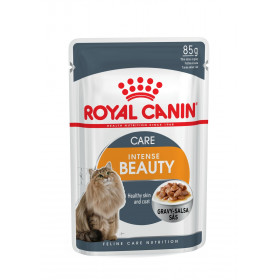 Пауч за здрава кожа и красива козина Royal Canin Intense Beauty - пълноценна храна за пораснали котки, късчета месо в апетитно желе