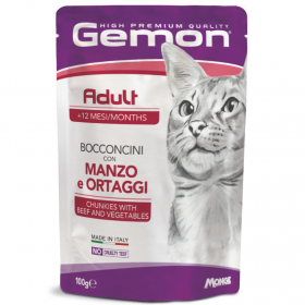 Пауч за котки CAT GEMON - хапки от говеждо месо и зеленчуци