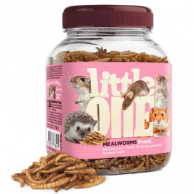 Лакомство за малки животни Little One mealworms изсушени брашнени червеи, допълваща храна подходяща за таралежи