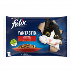 Мултиопаковка Грил в желе пауч за котки PURINA FELIX Fantastic Говеждо и Пиле 4 x 85гр.