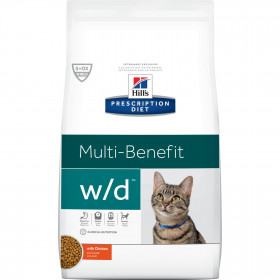 Hills Prescription Diet w/d - диета за състояния като колит, запек, мегаколон и за поддържане на телесно тегло и регулиране на липидния метаболизъм при хиперлипидемия 5 кг.