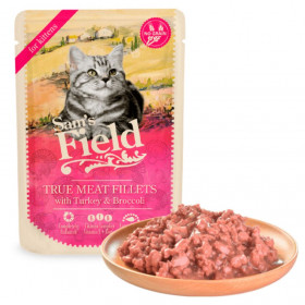 Натурална, морка храна за малки котенца Sam's field CAT POUCH for kittens with Turkey със 77% пилешко, 7% пуешко месо и броколи, БЕЗ зърнени култури