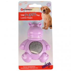 Гумена играчка Flamingo Toy Loekie с тенис топка за куче- Хипопотам