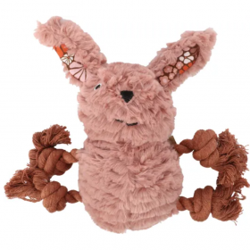 Кучешка играчка Flamingo TOY ROZETTE RABBIT WITH ROPE OLD PINK плюшено зайче с въжета