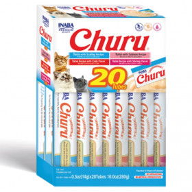 Кутия с разнообразни котешки лакомства Churu Seafood Variety от риба тон и морски дарове 20бр.; №1 в света мокро лакомство за котки 