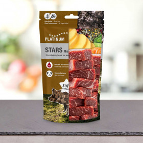 Монопротеиново лакомство за кучета Platinum STARS Iberico Dog 185g с мека и сочна текстура от 70% иберийско свинско месо 