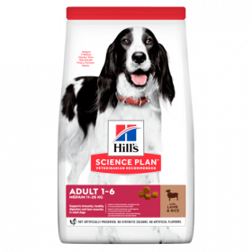 Hill’s Science Plan Canine Medium Adult с агнешко и ориз - Пълноценна суха храна за кучета от средни породи с умерени енергийни нужди, 1-7 г опаковка 14 кг + подарък  двулицева чанта