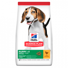 Hill’s Science Plan Canine Puppy Medium с пилешко - За подрастващи кучета от средните породи до 25 кг., от отбиването до 1г. опаковка 14 кг + подарък  двулицева чанта