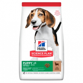 Hill’s Science Plan Canine Puppy Medium с агнешко & ориз - За подрастващи кучета от средните породи до 25 кг опаковка 14 кг + подарък  двулицева чанта