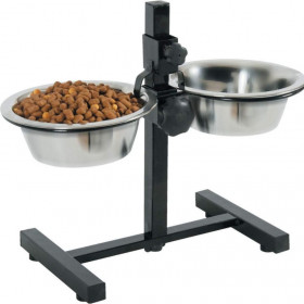 Две купи със стойка Zolux  Stainless Steel Dog Bowls с регулираема височина, изработени от неръждаема стомана