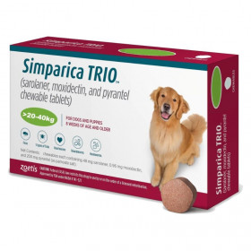 Дъвчащи обезпаразитяващи таблетки Simparica Trio за кучета с телесно тегло от 20 до 40 кг