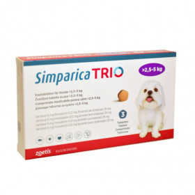 Дъвчащи обезпаразитяващи таблетки Simparica Trio за кучета с телесно тегло от 2.5 до 5 кг