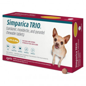 Дъвчащи обезпаразитяващи таблетки Simparica Trio за кучета с телесно тегло от 1.25 до 2.5 кг