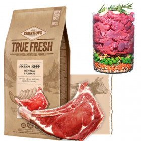 Ултра премиум суха храна Carnilove TRUE FRESH Beef for Adult МОНОПРОТЕИНсъс 60% истинско, прясно телешко месо, грах и тиква, БЕЗ ЗЪРНЕНИ КУЛТУРИ, подходяща за всички породи