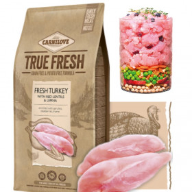 Ултра премиум суха храна Carnilove TRUE FRESH Turkey for Adult със 60% истинско, прясно пуешко месо, червена леща и водна леща, БЕЗ ЗЪРНЕНИ КУЛТУРИ, подходяща за всички породи