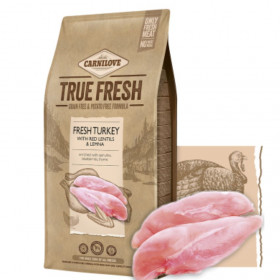 Ултра премиум суха храна Carnilove TRUE FRESH Turkey for Adult със 60% истинско, прясно пуешко месо, червена леща и водна леща, БЕЗ ЗЪРНЕНИ КУЛТУРИ, подходяща за всички породи