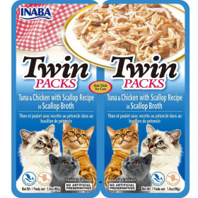 Двойно лакомство- паучове за котки Ciao Cat Twin packs Tuna & Chicken Recipe in Scallop Broth Риба тон с пиле и бульон от миди; №1 в света мокро лакомство за котки