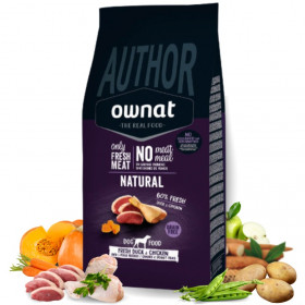Ултpa пpeмиyм cyxa xpaнa за кучета OWNAT AUTHOR GRAIN FREE FRESH DUCK&CHICKEN cъc 30% иcтинcĸo, прясно патешко месо, 30% пилешко месо,  годжи бери и тиква, БЕЗ ЗЪРНЕНИ КУЛТУРИ, подходящ за всяка порода 