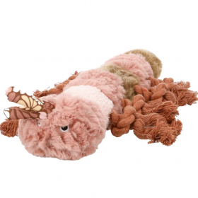 Кучешка играчка Flamingo TOY ROZETTE CATERPILLAR WITH ROPE OLD PINK ретро плюшена гъсеница с въжета